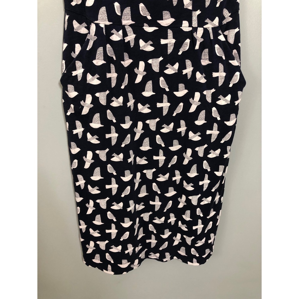 Boden Bird Print Jersey Dress Women 8L Navy Blue Short Sleeve Pockets WW202 - Picture 4 of 10